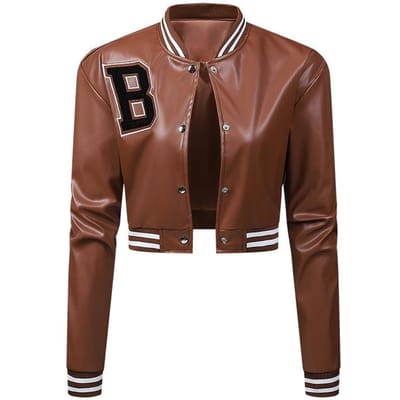 Leren damesjack Nauwsluitend jack Dun lente- en herfstjack Damesmotorjack Honkbal leren jack met hoge taille XXL brown