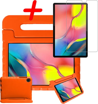 Hoesje Geschikt voor Samsung Galaxy Tab A 10.1 (2019) - Met Screenprotector - Kinderhoes Shockproof Bumper - Kidsproof Case - Tablet Hoes - Kinder Hoes Cover - Oranje