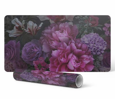 Gaming muis- en toetsenbordmat met bloemen in het donker, 100x50 cm