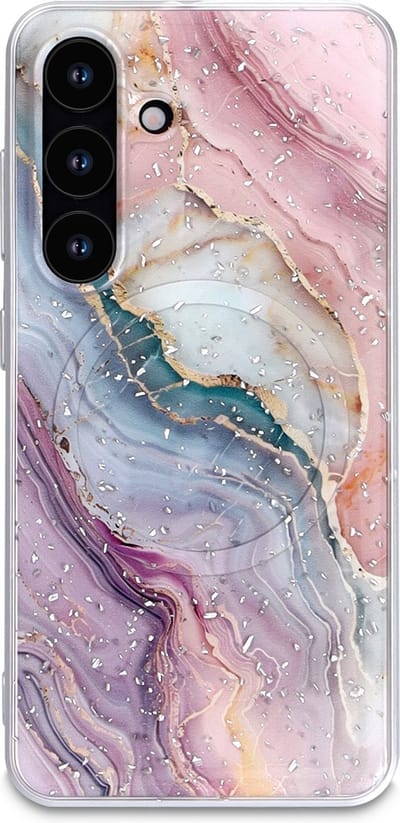 Casemania Hoesje Geschikt voor Samsung Galaxy S25 Plus - Roze - Marmer Back Cover met Camera Bescherming - Geschikt voor MagSafe