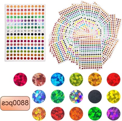 50 Vellen Glanzende Cirkel Stickers - 8800 Stuks Kleurrijke Label Stickers in 16 Kleuren - Kleine Ronde Dots voor Organisatie en Decoratie