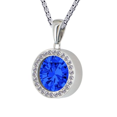 Quiges 12mm Mini Munt Hanger Zilverkleurig met Zirkonia RVS Glans met Zirkonia Donker Blauw Munt en Ketting Ankerketting 42-46cm - SLSHS437