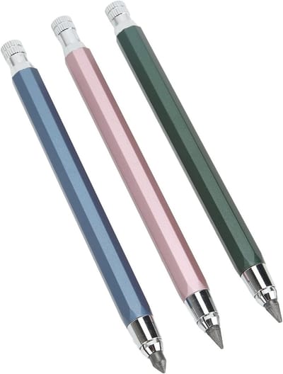 Mechanische Houtbewerker Potlood Set van 3 Stuks, 5.6 Mm Grafiet, Inclusief Slijper, Ergonomisch en Veelzijdig Gebruik voor Houtbewerking en Tekenwerk