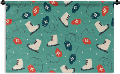 Wandkleed - Wanddoek - Schaatsen - Winter - Patronen - 90x60 cm - Wandtapijt