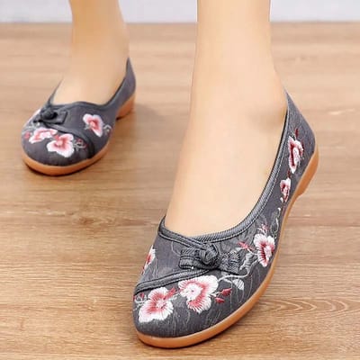 Geborduurde stoffen schoenen Retro etnische stijl dames geborduurde schoenen Platte vrijetijdsschoenen Ademende mesh-schoenen 39 beige