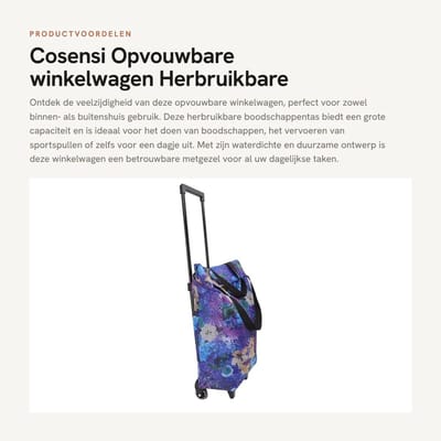 Dailygoods- Winkelwagen grote capaciteit - Opvouwbare boodschappentas - Waterdichte boodschappentas met wielen - Duurzame winkelwagen - Slijtvaste antislip wielen - Geschikt voor verschillende terreinen
