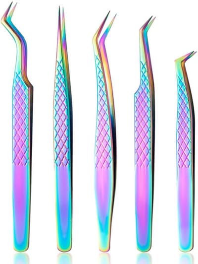 YUBBI Wimperextension Pincet Set - Isolatie pincet - Volume - Precisie Pincet - Epileer - 5 Stuks - Rainbow