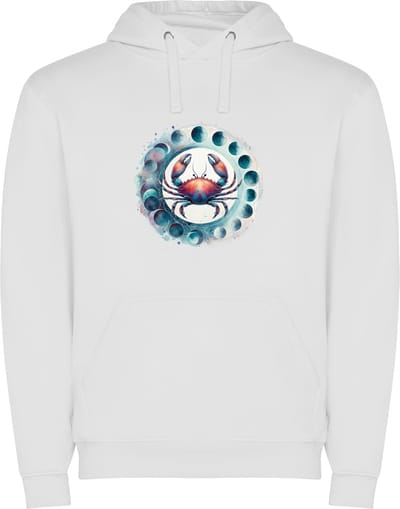 Witte unisex hoodie met “ Kleurrijke Sterrenbeeld Kreeft – Astrologie – Horoscoop – Zodiac Signs “ Print Full Color Color merk Roly maat S