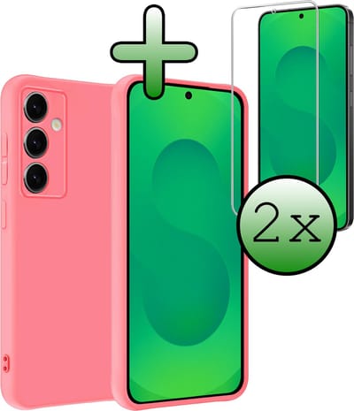 Hoesje Met 2x Screenprotector - Geschikt voor Samsung Galaxy S25 FE - Sterk & Shockproof - Back Cover - Siliconen Case - Telefoon Hoes - Lichtroze