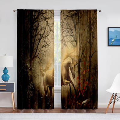 Witte Eenhoorn Transparante Voile Gordijn Dier Kleurrijk Regenboog Raam Tule Gordijnen voor Woonkamer Slaapkamer Keuken Decoratie Draperieën 1 PCS W100XH250cm&Grommet Top