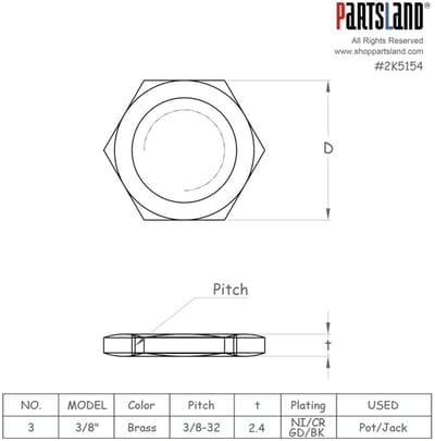 WSC Partsland Mutter 3/8" Nickel 6er Pack - Gitaaronderdeel