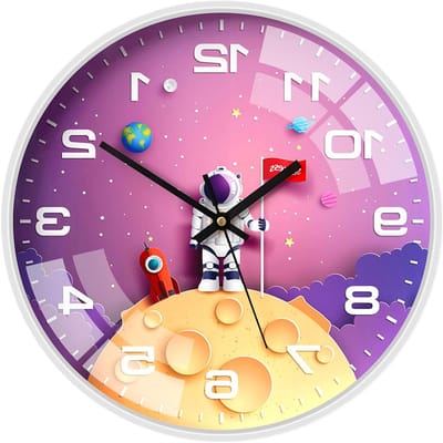 Omgoods - 30 cm Kinder Wandklok met Stil Uurwerk - Ruimtevaart Design