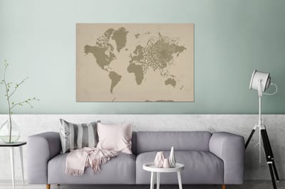 Aluminium schilderij 120x80 cm - Wanddecoratie metaal - Wereldkaart - Bruin - Panter - Metalen muurdecoratie woonkamer - Decoratie industrieel - Foto op dibond - Industriële accessoires slaapkamer