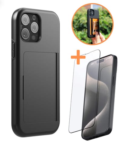 Stargoods iPhone 12 - iPhone 12 hoesje - iPhone 12 hoesje met pasjeshouder - Screenprotector - Zwart
