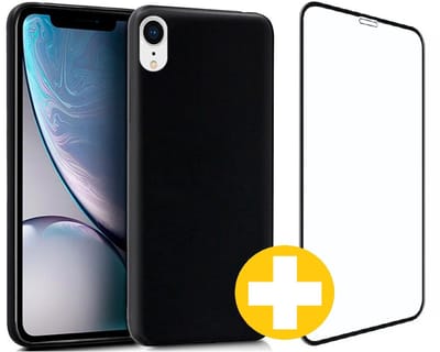 Hoesje en Screenprotector Combi Geschikt Voor iPhone XR - Zwart Hoesje + Premium Screenprotector