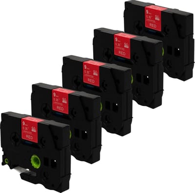 DULA Brother Compatible label tape- Tze-425 - 5 cassettes - Brother P-Touch - Wit op rood - 9mm x 8m
