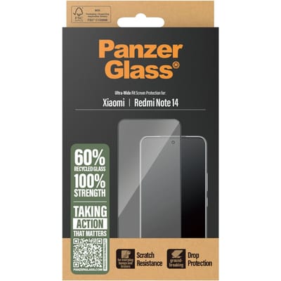 PanzerGlass Ultra-Wide Fit Anti-Bacterial Screenprotector voor de Xiaomi Redmi Note 14 (4G)