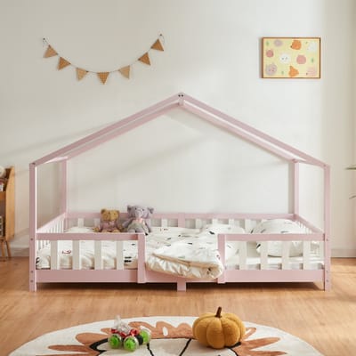 Kinderbed Treviolo met uitvalbeveiliging en matras 140x200 roze [en.casa]