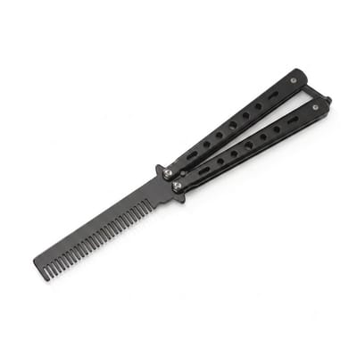 Zwarte baardkam heren opvouwbare vlinder baardkam metalen baardkam brede tanden styling kam voor baard en haar RVS look zakformaat draagbaar verzorgingsaccessoire