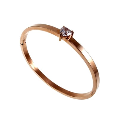 Bangle Armband met Hartvormige Zirkonia, Stijve Armband Dames, Roségoudkleurig RVS - 16 tot 18cm