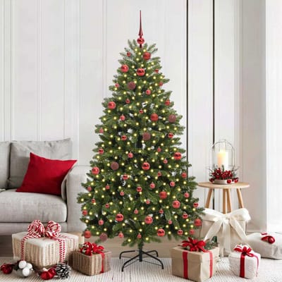 vidaXL - Kunstkerstboom - 180 - cm - 300 - LED's - Warmwit - PVC - en - Staal - Groen