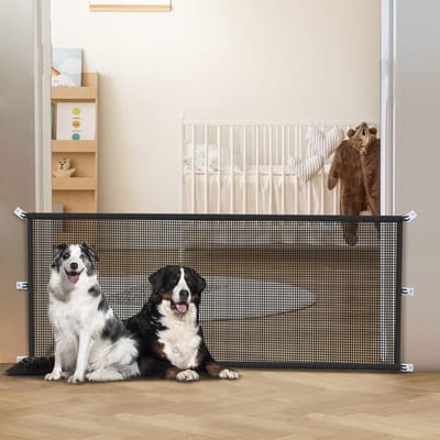 stuk huisdierluik voor binnen, geschikt voor trappen: hondenluik met gaas, geschikt voor keukens, deuropeningen, gangen, trappen, veranda's, tuinen, enz., voor veiligheid en bescherming, 180 cm * 76 cm (zwart).