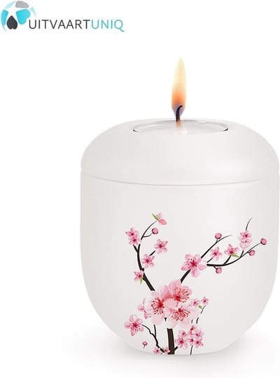 Mini Urn wit kersenbloesem - met lichtje