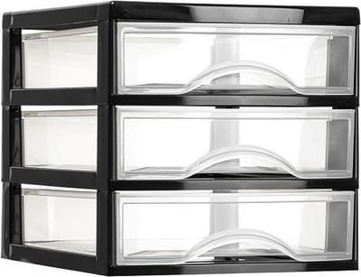 Plasticforte Ladeblokje/bureau organizer 3x lades - zwart/transparant - L18 x B21 x H17 cm - plastic