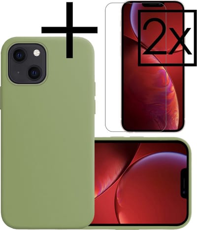 Hoesje - Met 2x Screenprotector - Geschikt voor Apple iPhone 14 - Sterk & Shockproof - Back Cover - Siliconen Case - Telefoon Hoes - Groen