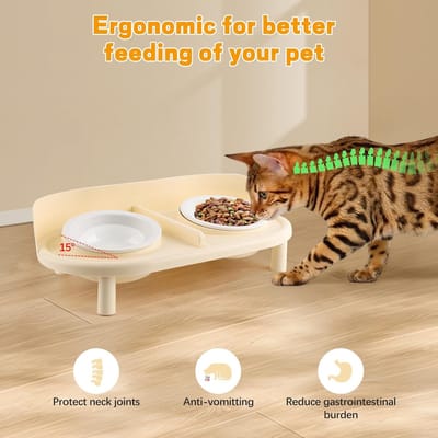 Verhoogde voerbakset voor Katten en Kleine Honden met Keramische Kommen