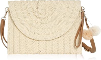 Vrouwen Stro Pouch, Verstelbare Schouderband Clutch, Handgeweven Schoudertas voor Zomer en Strand, Vintage Handtassen voor Dames