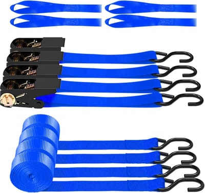 Spanbanden Set - Vastzetbanden Ratel - Goederen Vervoeren - Hoge Breeksterkte - 4x 4.5 Meter - Blauw