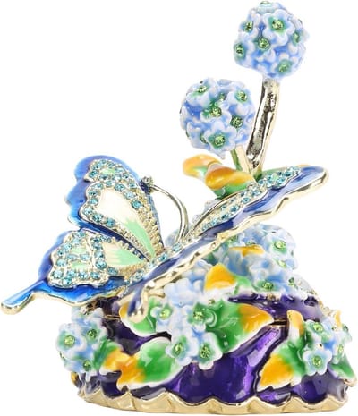 Emaille Sieradendoos - Bloemen Snuisterijdoos - Sieraden Organiseren - Prachtig Emaille Ontwerp - 9x8x7 cm - Multicolor