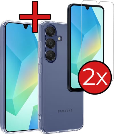 Hoesje - Met 2x Screenprotector - Geschikt voor Samsung Galaxy A16 - Sterk & Shockproof - Telefoon Hoes - Back Cover - Siliconen Case - Telefoonhoes - Transparant