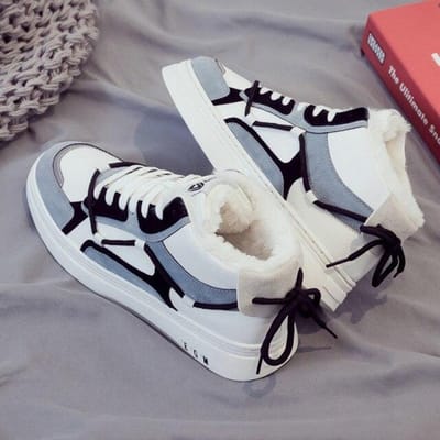 Winter Heren Casual Sneakers Heren Sneakers Warme Voering Bont Hardloopschoenen Vetersluiting Heren Sportschoenen Gym Trainers 41 white