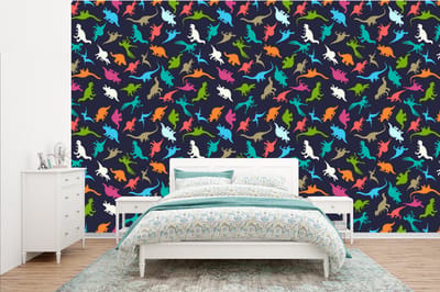 Behang - Fotobehang Patronen - Dino - Kleuren - Jongens - Kinderen - Kids - Kind - Breedte 385 cm x hoogte 240 cm