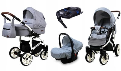 BabyLux® Kinderwagen 4in1 – OPTIMAL - SILVER FLEX WHITE FRAME - Opklapbare Wandelwagen incl. Reiswieg, Multifunctionele Buggy Sportstoel, Autostoel, ISOFIX basisstation - Combi-kinderwagen met Luiertas, Regenhoes, Klamboe