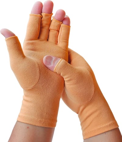 KANGKA® Reuma Artritis Handschoenen met Open Vingertoppen Maat M - Lichtoranje - Vingerloze Katoen Handschoenen - Unisex