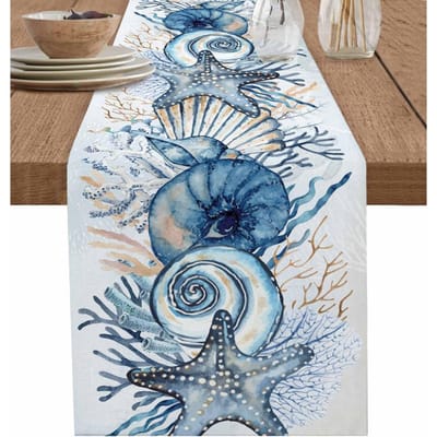 Zomer Koraal Kust Schelp Linnen Tafelkleden Ladekast Sjaals voor Keuken Bruiloft Feest Vakantie Decoratie Herbruikbare Tafelkleden 150x33cm gray