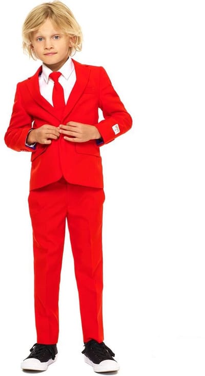 OppoSuits Red Devil - Jongens Pak - Carnavalskleding - Casual Effen Gekleurd - Rood - Maat EU 92/98