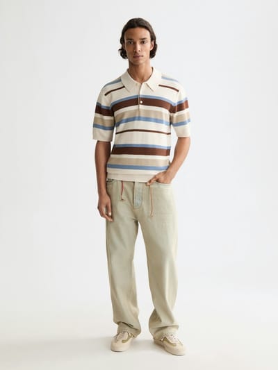 Scotch & Soda Regular-fit Knitted Striped Polo Plaza Taupe Stripe Maat: M | Poloshirts Outlet | Heren | Blauw