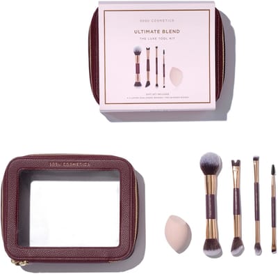Sosu | Ultimate Blend Gift Set - 4 Luxe Brushes - Pro Blender - Luxe Bordeaux Travel Bag - Vegan