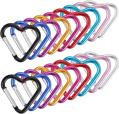 Set van 18 Hartvormige Carabiners, Aluminium Schroefhaakjes, Kleine Sleutelhangers voor Wandelen, Kamperen en Bergbeklimmen