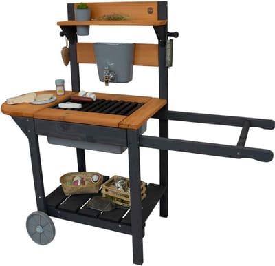 Modderkeuken Hout - Buitenkookspel - Buiten Spelen - Mobiel Met Wielen - 89x115x41cm - Antraciet Teak