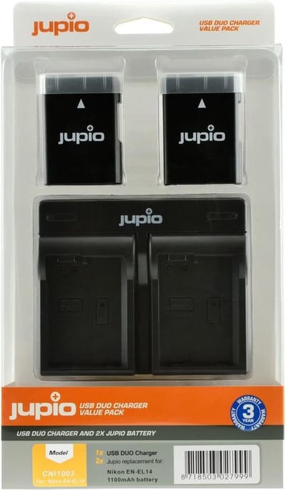 Jupio Kit: 2x Battery EN-EL14/EN-EL14A 1100mAh + USB Dual Charger