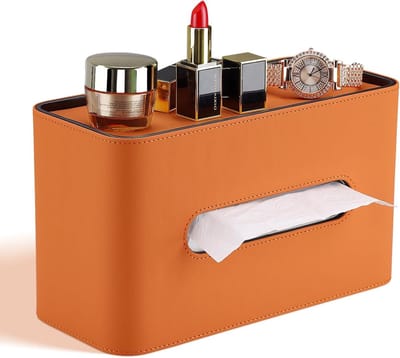 Leren Rectangulaire Tissue Box voor Cosmetische Papieren Doekjes - Perfect voor Kantoor, Thuis, Auto en Badkamer (Oranje)