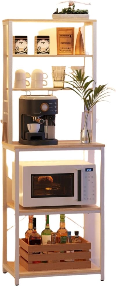 Keuken Staande Plank - Eiken Wit Opbergrek - Stalen Frame - Spaanplaat - 40cm x 60cm x 167cm - 16,1kg Gewicht - Verstelbare Planken