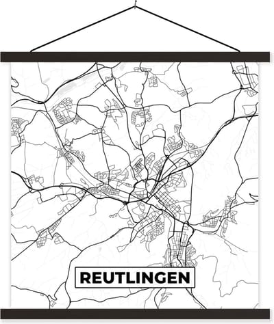 Posterhanger incl. Poster 60x60 cm - Schoolplaat - Kaart - Plattegrond - Stadskaart - Reuslingen - Textielposter - Zwarte latten - Stadskaart