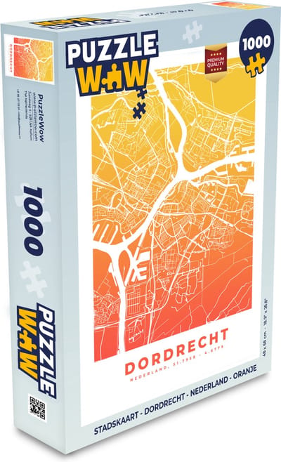 Puzzel Stadskaart - Dordrecht - Nederland - Oranje - Legpuzzel - Puzzel 1000 stukjes volwassenen - Plattegrond