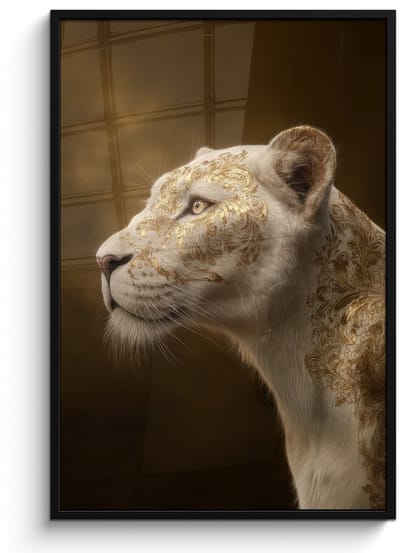 Poster in lijst - Fotolijst 80x120 cm - Posters - Leeuwin - Bloemen - Wit - Goud - Posterlijst zwart - Decoratie - Wanddecoratie woonkamer - Muurdecoratie slaapkamer
